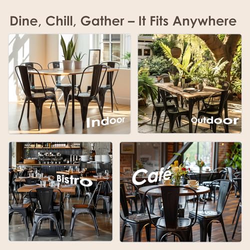 Image of Metal Dining Chairs with Back, Stackable, Midnight Black, 6 Pack | Easy Assembly, Non-Slip Feet, 330 lb Capacity, Kitchen, Restaurant, Cafe, Pub, Covered Patio