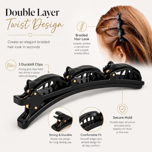 Pinzas para el cabello con doble capa y banda torcida, sujetadores trenzados para peinados, accesorios para peinar para mujeres y niñas miniatura 5