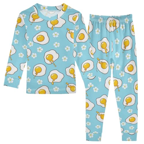 Pajama Sets Long Sleeve Fried Eggs Flowers Pattern Soft Comfy Sleepwear 2 Piece PJS 3-8T