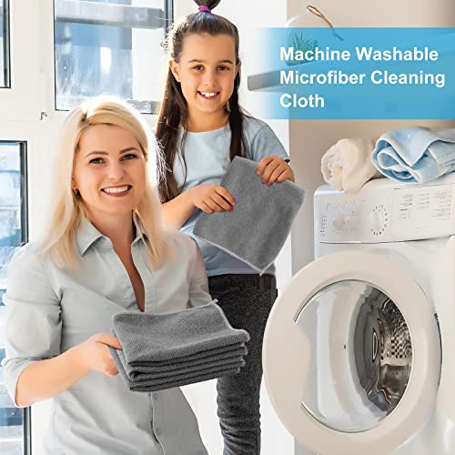 Image of Tenare 100 Pack 12'' x 12'' Microfiber Cleaning Cloths Reusable Cleaning Rags Bulk Microfiber Towels Softer Highly Absorbent Washcloths for House Kitchen Car Window(Gray)