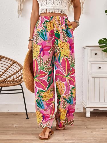 Verdusa Women's Hawaiian Tropical Beach Palazzo Pants Flowy Boho Summer Wide Leg Trousers4