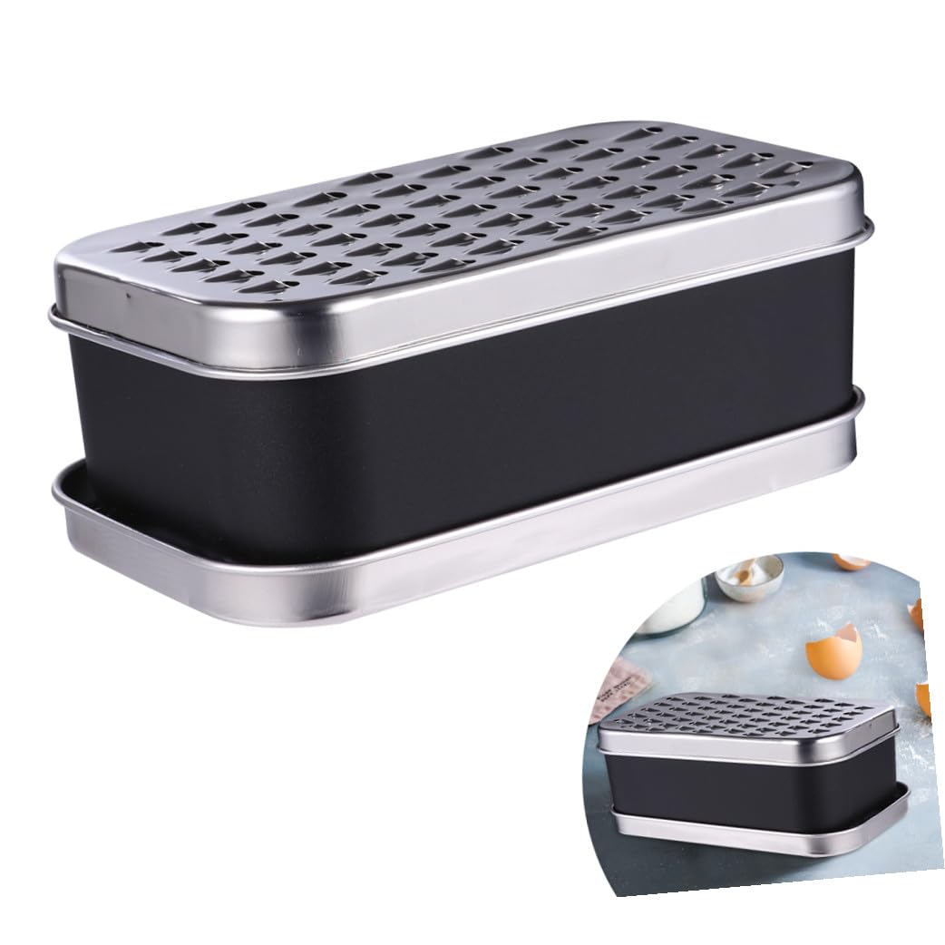Rallador de Queso y Verduras de Acero Inoxidable Negro Caja | 1, Superficie Estriada, para Cocina y Restaurante, Apto para Batata y Ajo