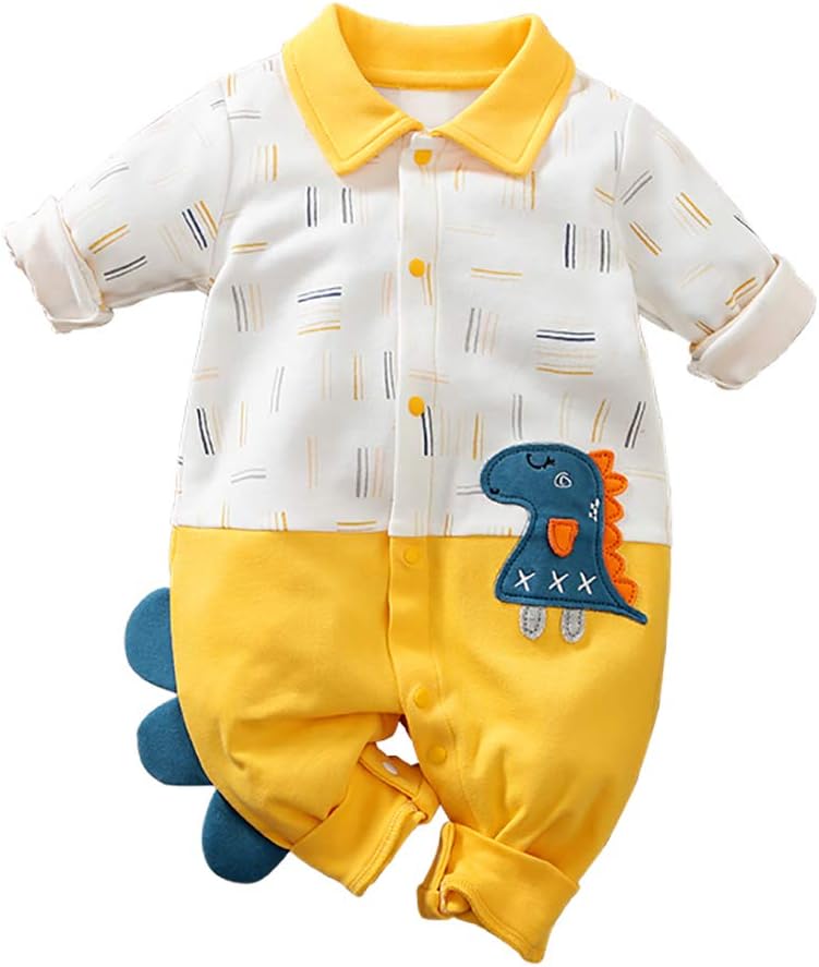 UNGGOY Boys and Girls one-Piece Dinosaur Print Clothing for 0-24 Years Old Yellow