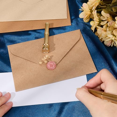 CRASPIRE W Wax Seal Stamp Letter Sealing Stamps 15mm Mini Golden Metal Brass Retro Alphabet Initial Stamp with Metal Bamboo Stick Handle for Cards Making Envelope Wrap Wedding Party Invitations Decor - Image 3