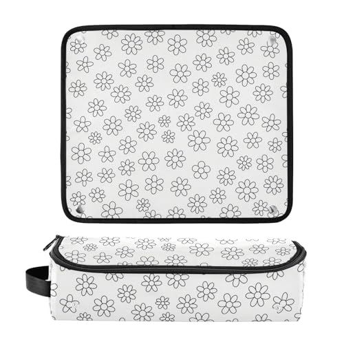2-in-1 Estuche de Viaje para Rizadores con Tapete Resistente al Calor y Doble Capa para Planchas, Rizadores y Secadores, Patrón de Flores en Blanco miniatura 3