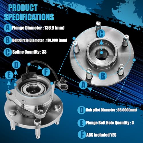Image of Detroit Axle - 5 Lugs Front Wheel Bearing Hubs for Chevy Cobalt HHR Saturn Ion Pontiac Pursuit G5 [ABS Models] Wheel Bearing and Hubs Assembly Set Pair Hubs Replacement