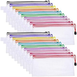 RosewineC 20 PCS Clear Pencil Case, Plastic Pen Pencil Bag Zipper Mesh Pouch Waterproof Travel Storage Pouch for School Office Supplies Bills Make up Cosmetics Bags