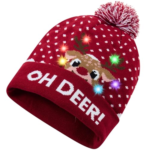 Freshhoodies Weihnachtsmützen Erwachsene LED Hut Wintermütze Damen...