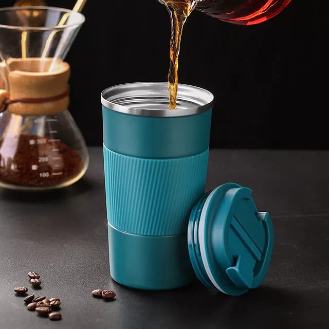 Image of YELONA Aqua Blue 380 ML Insulated Stainless Steel Coffee Tea Tumbler for Hot Cold Beverages Portable Travel Mug Leak Proof Sipper Lock Lid Thermos Multipurpose for Home Office Gifts