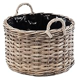 Kobolo Pflanzkorb Selina 50x50x40 cm, rund, Grauer Rattankorb mit Folie & Griffen, dekorativer Übertopf für Pflanzen, Kräuter, Garten, Balkon, Terrasse, Innen- & geschützten Außenbereich