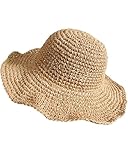 Senker Fashion Beach Straw Hats for Women, Handmade Floppy Bucket Sun Hat for Summer Vacation Wide Brim Packable Travel Khaki