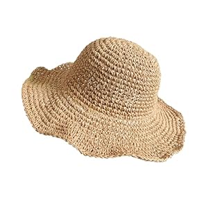 Senker Fashion Beach Straw Hats for Women, Handmade Floppy Bucket Sun Hat for Summer Vacation Wide Brim Packable Travel