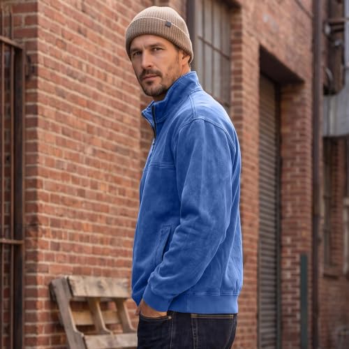 Denim Shirt Men Washed Retro Quarter Zip Pullover Top with Pockets - image 5