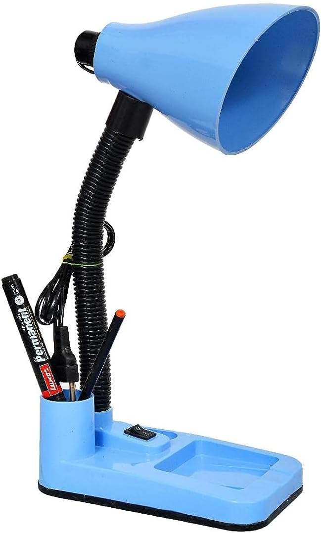 VRCT Plastic 50W Electric LED Table Lamp With Attached Pen Stand (Blue)