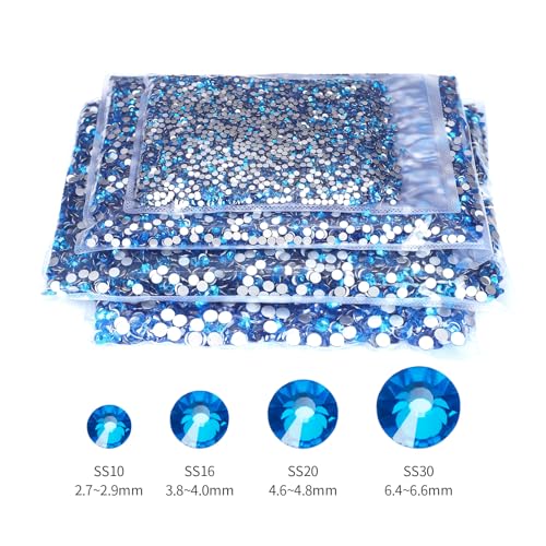 Image of 10000PCS Capri Blue Rhinestones Bulk, Flat Back Crystal Glass Stone Round Gems,SS16, 3.8-4.0mm