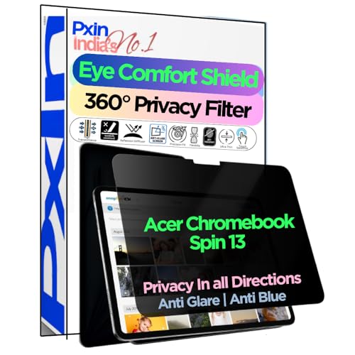 Image of PxIn Tablet Privacy Screen Guard compatible with Acer Chromebook Spin 13 | No.1 | Anti Glare | Anti Blue Light | Anti UV | 4 Way Privacy Filter | 360 Privacy | Eye Protect