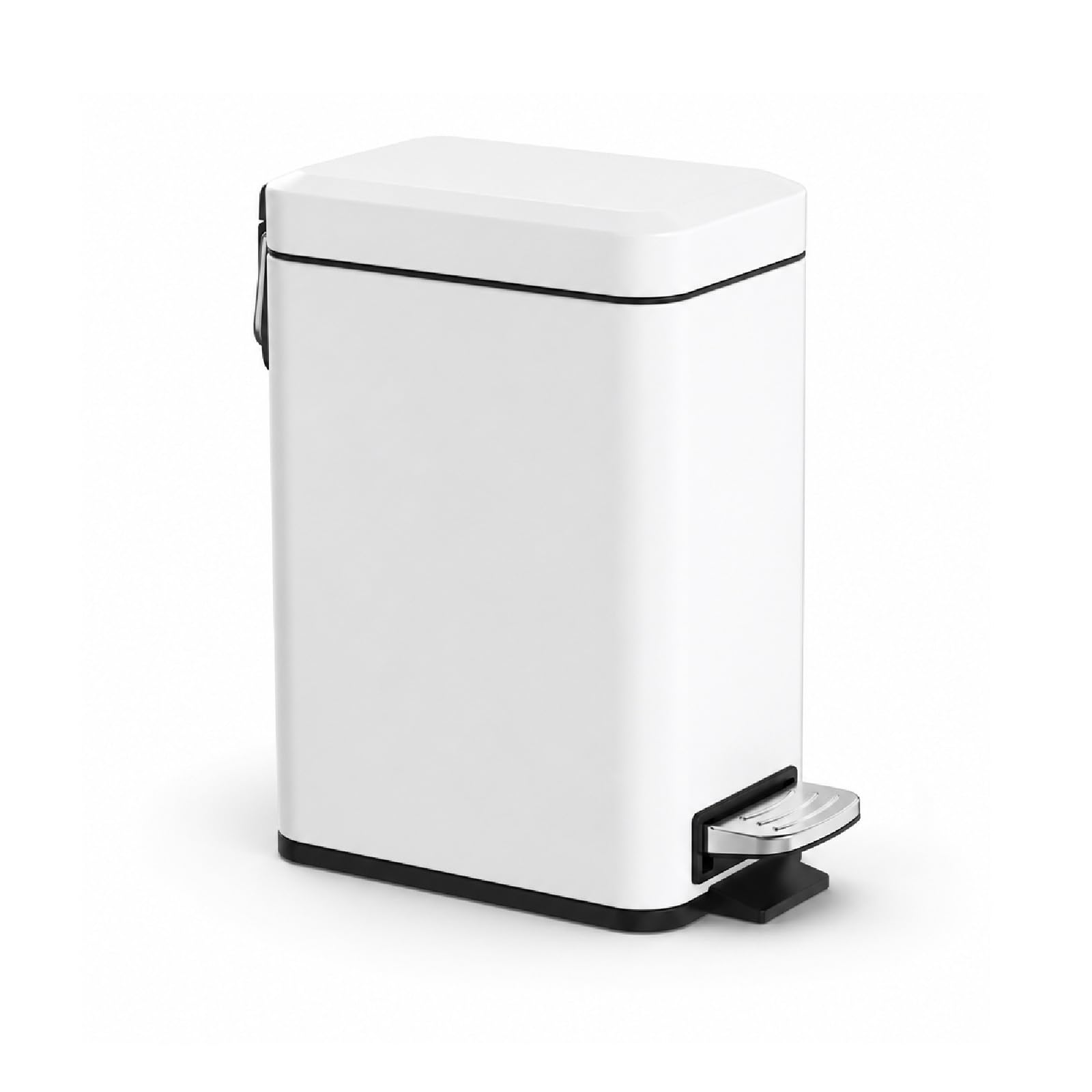 Sineng Bathroom Trash Can with Lid Soft Close, 1.6 Gallon Stainless Steel Small Pedal Garbage Can with Removable Inner Bucket, Waste Bin for Kitchen Bedroom, Compact Toilet Trash bin (White)