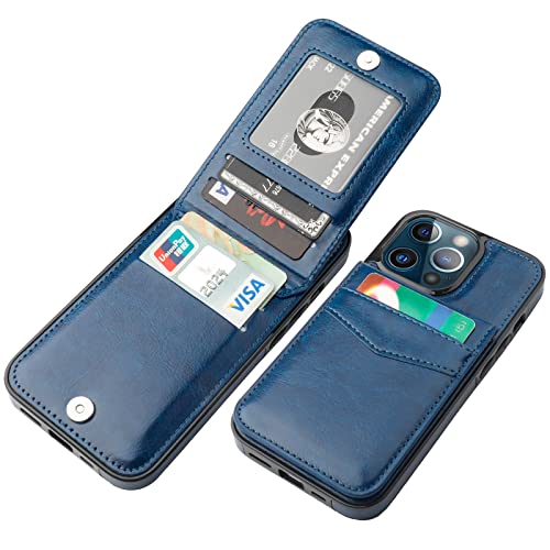 Image of KIHUWEY Compatible with iPhone 13 Pro Case Wallet with Credit Card Holder, Premium Leather Magnetic Clasp Kickstand Heavy Duty Protective Cover for iPhone 13 Pro 6.1 inch(Blue)