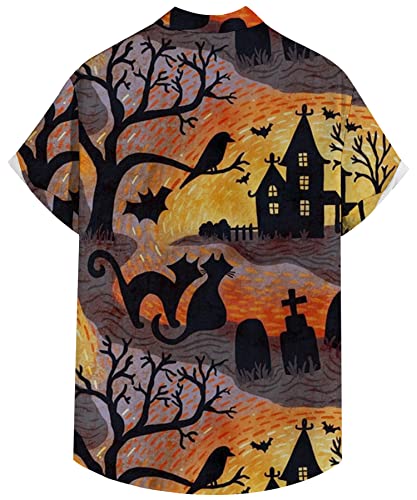 Deer Lady 2025 Halloween Button Down Shirts for Men Funny Pumpkins Hawaiian Short Sleeve Casual Bowling Shirt2
