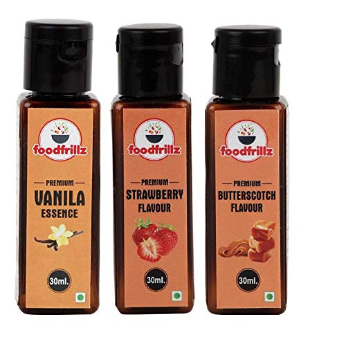 foodfrillz Vanilla, Strawberry & Butterscotch Flavour Essence Combo Pack, Baking Essential Ideal Essence Making for Cakes, Cookies and Ice Creams Liquid Food Essence - Pack of 3 (30ml Each) (B07ZKCD3B4) Amazon Price History, Amazon Price Tracker