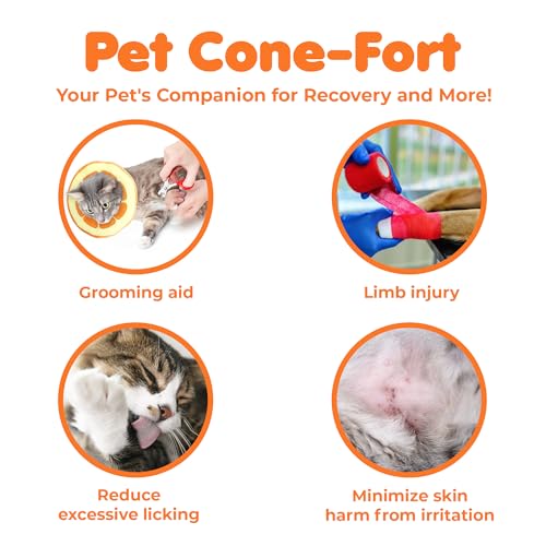 Image of SunGrow Cat Cone Collar Soft, Stop Licking E Collar for Recovery, Post Surgery Stress Relieving with Adjustable Strap Enclosures, Orange