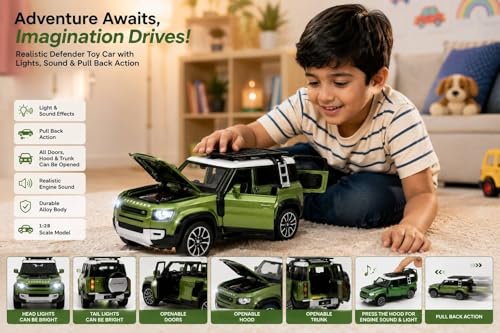 Image of Defender RR 1:28 Scale Model Car Exclusive Alloy Metal Pull Back Die-cast Car Metal Pullback Toy car with Openable Doors & Light Music Best Gifts Toys Kids (Color As Per Stock)