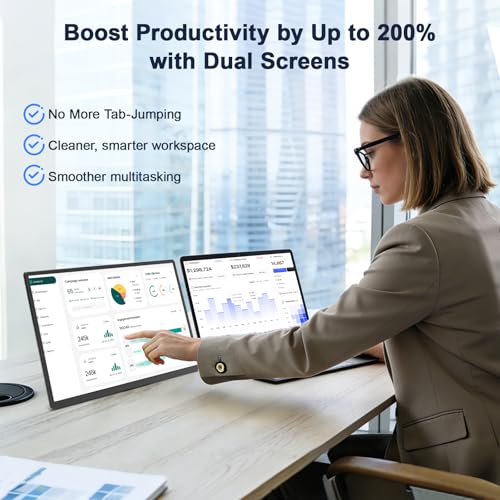 Image of 16 inch Laptop Screen Extender, 1920x1200 IPS Portable Monitor, Borderless Dual Screen Extender with 360 Rotatable Stand, Plug and Play Ultra Slim Travel Monitor for PC, Wins, Switch, PS5