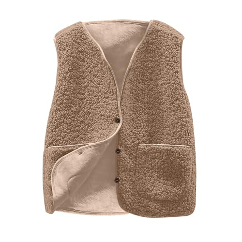 Girls Vest Fleece Sleeveless Button Open Front Fuzzy Warm Outerwear Fall Winter Fashion Sherpa Vests Cute Cozy Soft Coat