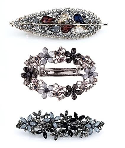 Moesuyum 3Pcs Fancy Barrettes For Women'S Hair Barrettes For Thin Hair Fine Hair 2.4 Inch Small Sparkly Non Slip Luxurious Flower Metal French Barrettes Hair Clasps Accessories For Women Girls cover