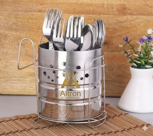 Image of ALTRON Stainless Steel Cutlery Holder for Kitchen Countertop, Self Draining Utensil Organizer Stand for Spoon Fork Knife, Kitchen Utensil Holder & Cutlery Storage Rack