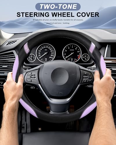 Image of Universal Leather Steering Wheel Cover for Women Steering Wheel Cover for Car 15 inch (Lilac Color)