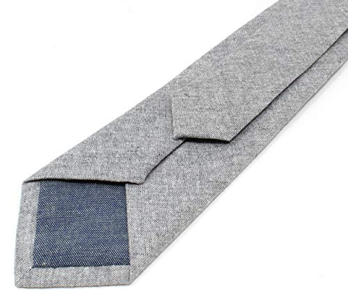 Image of Men's Chambray Cotton Skinny Necktie Tie Textured Distressed Style - 2.5 inch Width