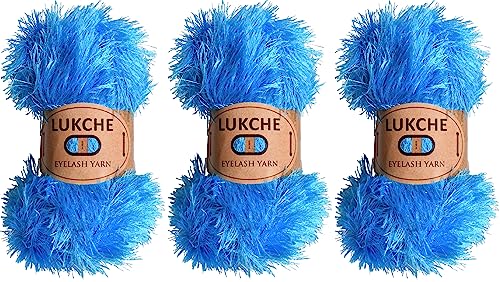 Image of Eyelash Fun Fur Yarn Premium 100% Polyester 164 Yds (150 Mt), 3.53 Oz (100 Gr) Colorful Crochet Yarn Dıy Hand Knitting (Turquoise, 3 Skein)
