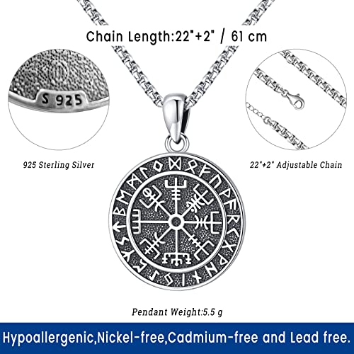 Viking Necklace For Men 925 Sterling Silver Norse Jewelry For Men Viking Compass Necklace Solid Silver Pendant Compass Jewelry Aegishjalmur Helm Of Awe Viking Jewelry For Men Vegvisir Viking Shield Battle Norse Runes Mythology Nordic Celtic Runic Viking Compass Protection Amulets And Talismans Norse Pagan Viking Compass Pendant For Men Amuletos De Proteccion De Plata 925 Baldur Jewelry Witcher Medallion Pirate Viking Necklace For Son #TOP2