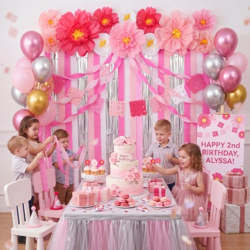Image of Taobary 28 Pcs Mexican Paper Flower Party Decoration, Pink, Stylish