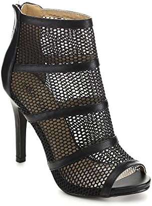 Annie Pinky Tami-04 Women's Open Toe Strap Breathable Mesh Stiletto Heels,Black,8.5