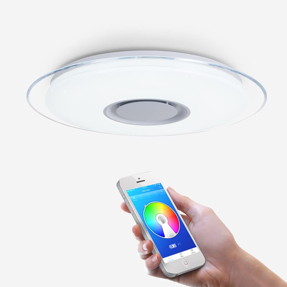 LED Ceiling Lights Ceiling Lamps with Bluetooth Speaker, APP Remote Control + Brightness Adjustable + Color Change (B - 52W ⌀550mm Circle) [Energy Class A++]