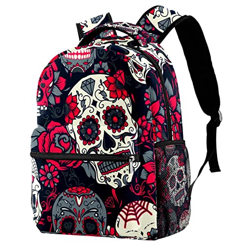 Sac à dos loisirs à motif skull fleuri idéal pour le campus et les sorties des jeunes
