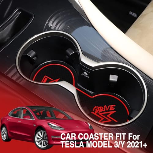Tapete de silicona para portavasos Tesla Modelos 2021-2025 rojo miniatura 2