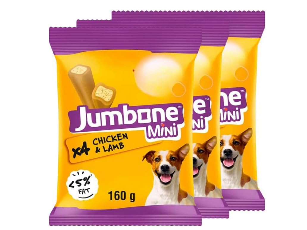 Jumbone Mini Chicken & Lamb 4pk X Pack Of 3 - Treat Your Beloved Pet Dog - The Tasty Treat Is Full Of Goodness, With Omega 3, Vitamins And Minerals- No Artificial Colours Or Flavours