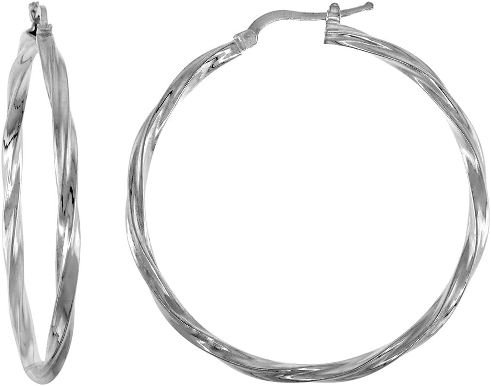 3/4-1 3/4 inch Sterling Silver 3mm Twisted Square Tube Hoop Earrings for Women 1/8 inch thick Italy