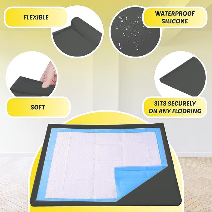 Image of TidyFriend Dog Pee Pad Holder Tray Fits for 36 inch x 36 inch Wee Wee Pee Pads - Stable Grip, Raised Edges, Quick-Wipe Silicone Surface Dog Potty Tray Holder for Indoor Flooring Protection (Black)