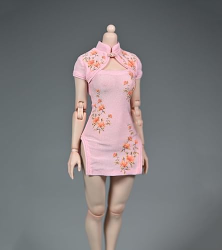 Miniatura 9 de Ropa femenina a escala 16, falda Cheongsam elástica femenina, ropa de disfraz para cuerpo de figura de acción de 12 pulgadas PH TBL JO (rosa)