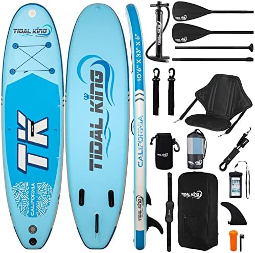Tidal King California 10' 6” x 33” Wide & Extra Stable Stand Up Paddle Board ISUP - with Adjustable Paddle, Pump, Leash & Backpack - Standard SUP or Kayak Option