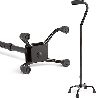 Medline Aluminum Quad Cane with Small Base for Balance, Knee Injuries, Leg Surgery Recovery & Mobility, Portable, Lightweight Walking Aid for Seniors & Adults