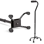Medline Aluminum Quad Cane with Small Base for Balance, Knee Injuries, Leg Surgery Recovery & Mobility, Portable, Lightweight Walking Aid for Seniors & Adults