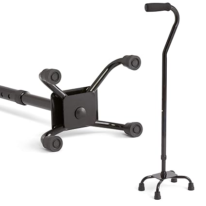 Medline Aluminum Quad Cane with Small Base for Balance, Height Adjustable 29" to 38", Knee Injuries, Surgery Recovery & Mobility, Lightweight Walking Aid for Seniors & Adults, 300 lb Weight Capacity