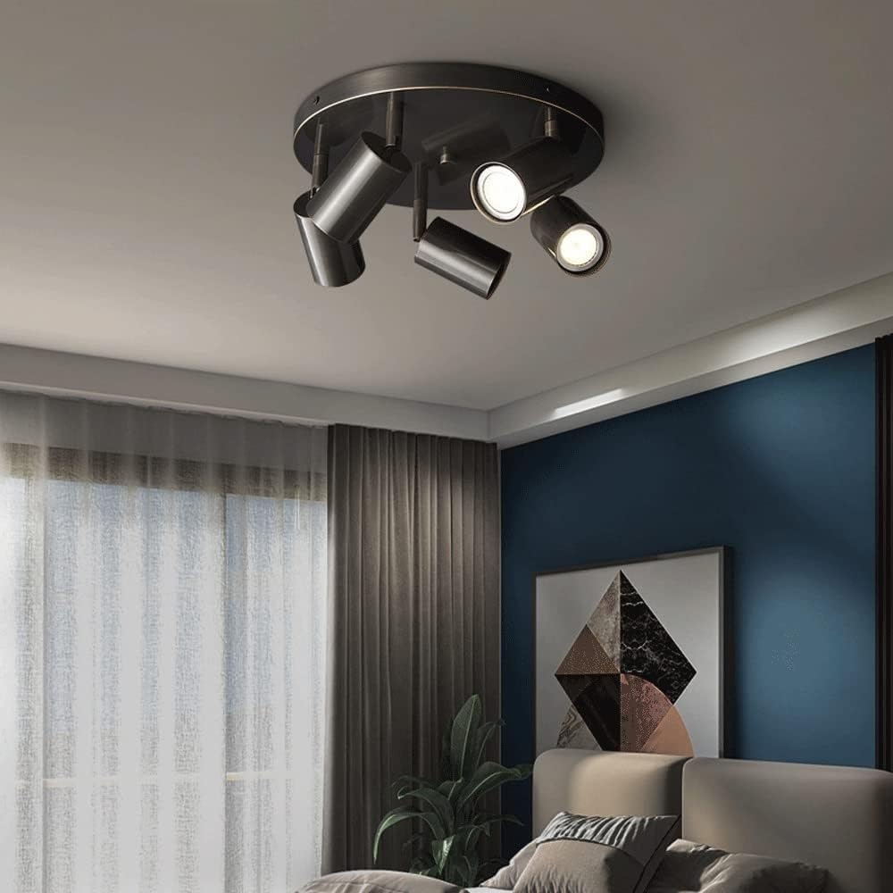 Plafoniera Moderna in Ottone con Testa orientabile, faretto a LED direzionale Rotondo Regolabile, Kit di Montaggio a Filo con lampadine da 4000K Incluse, Oro 5 Teste, Scuro 5,Dark-5 Heads