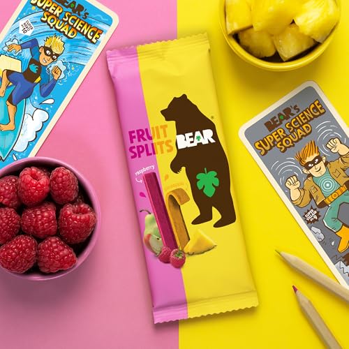 Image of BEAR Real Fruit Snack Splits - Gluten Free, Vegan, and Non-GMO - Raspberry and Pineapple - Healthy School And Lunch Snacks For Kids And Adults, 0.7 Ounce (Pack of 18)