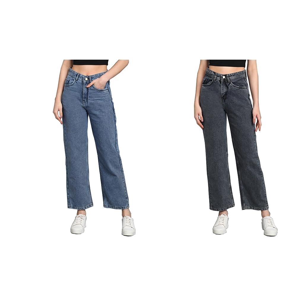 Nifty Women's Denim Straight Fit Boyfriend Jeans(Jean_1444_ICE_30_Sky Blue_30) Women's Denim Straight Fit Boyfriend Jeans(Jean_1444_Gry_30_Grey_30) Combo
